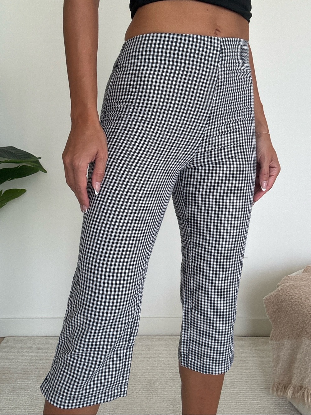Tularosa Gingham Crop Wide-Leg Pants